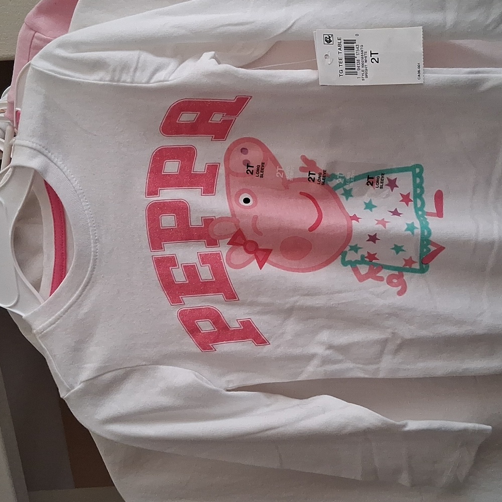 New Epic Threads Peppa Pig White and Pink Long Sleeve Tee